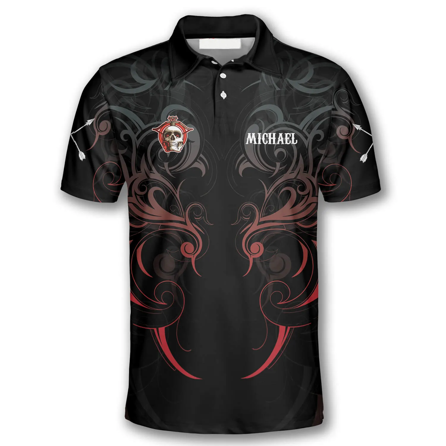 Red Archer Smoke Skull Custom Archery Polo Shirts For Men, Shirt for Archery Player