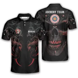 Red Archer Smoke Skull Custom Archery Polo Shirts For Men, Shirt for Archery Player