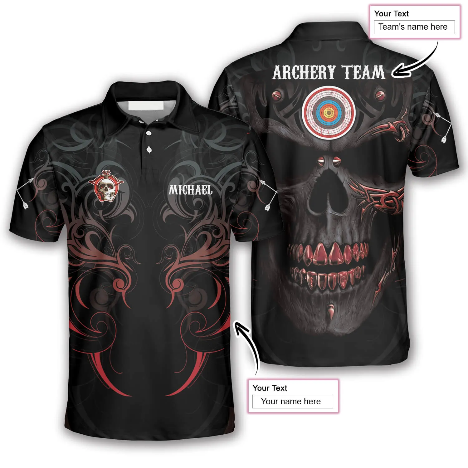 Red Archer Smoke Skull Custom Archery Polo Shirts For Men, Shirt for Archery Player