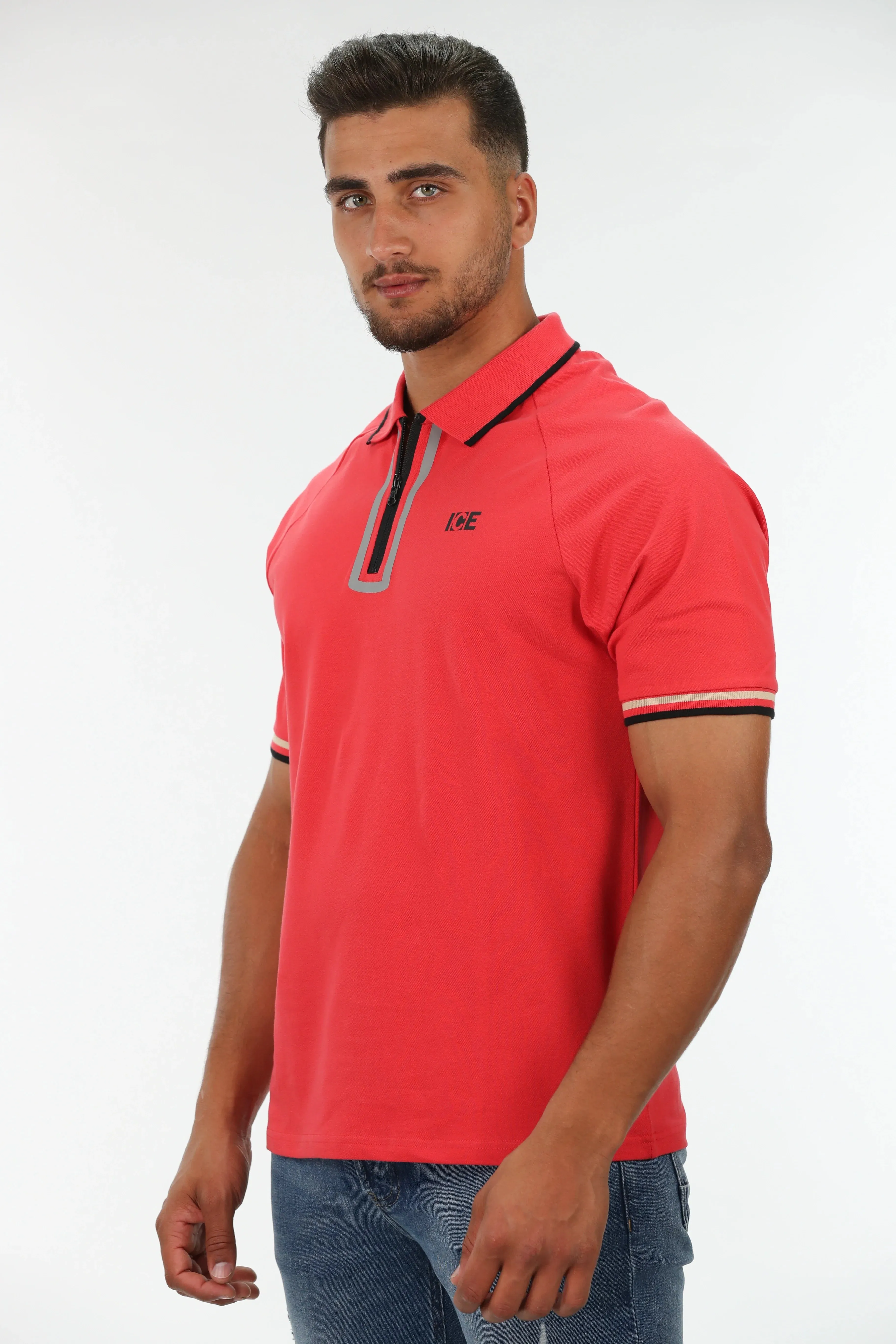 Red Polo With Half Zipper To Close