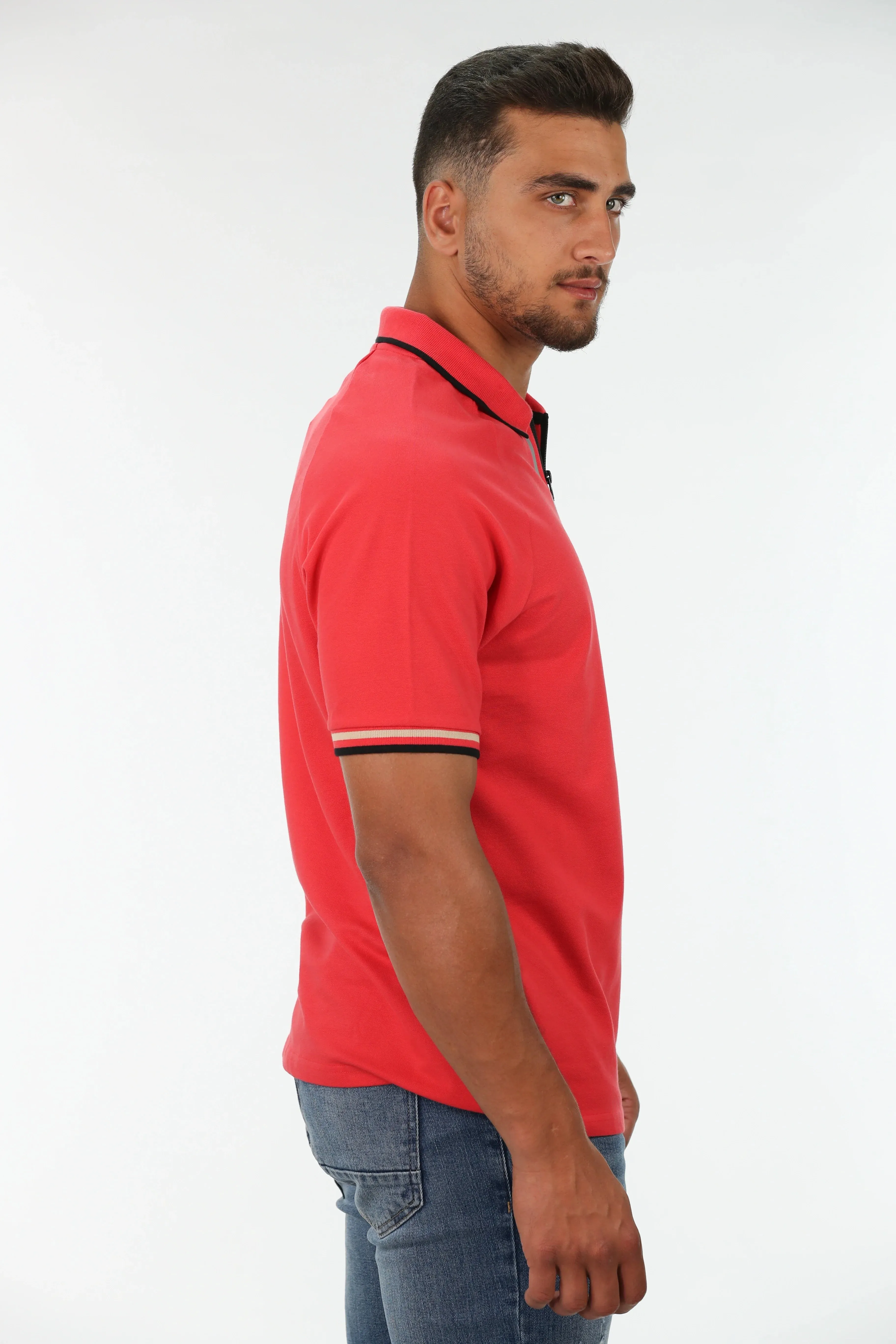 Red Polo With Half Zipper To Close