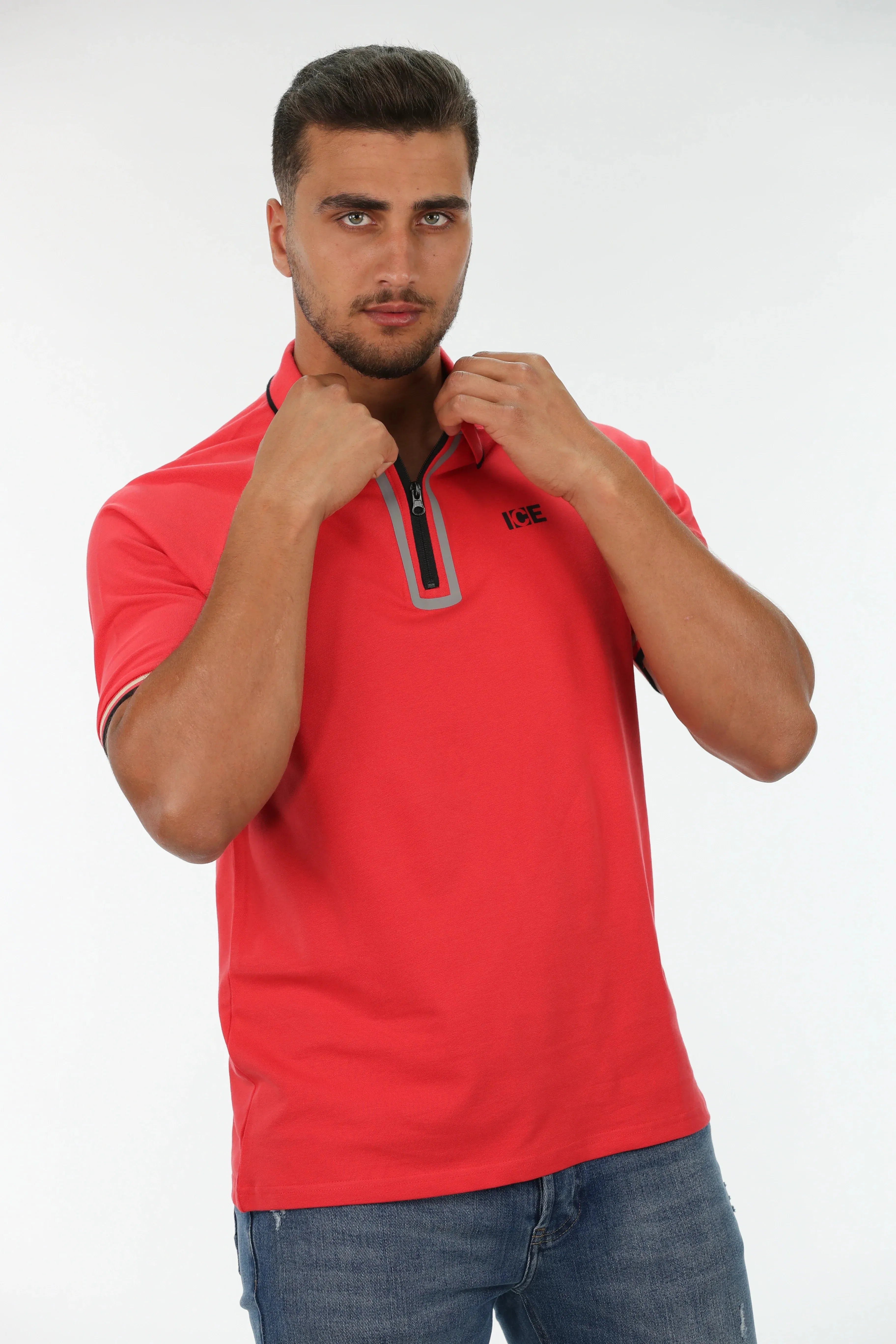 Red Polo With Half Zipper To Close