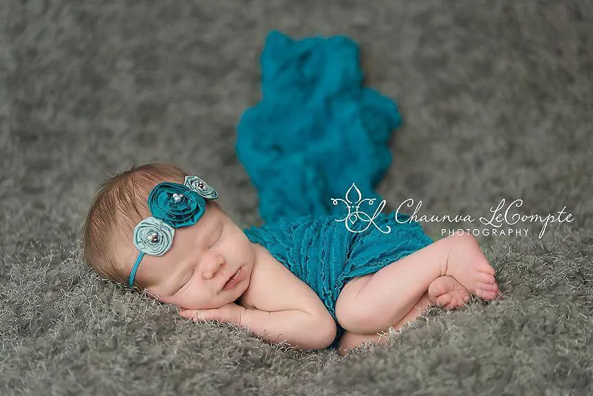 Ruffle Stretch Knit Wrap in Teal Blue