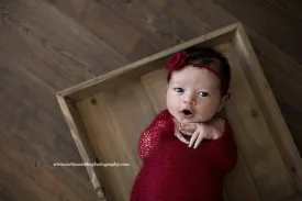 SET Burgundy Red Mohair Knit Baby Wrap and Headband