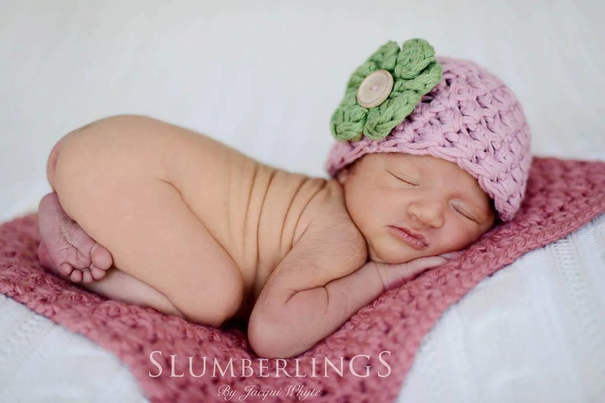 SET Vintage Cotton Baby Flower Hats Pink Sage Green Newborn Photography