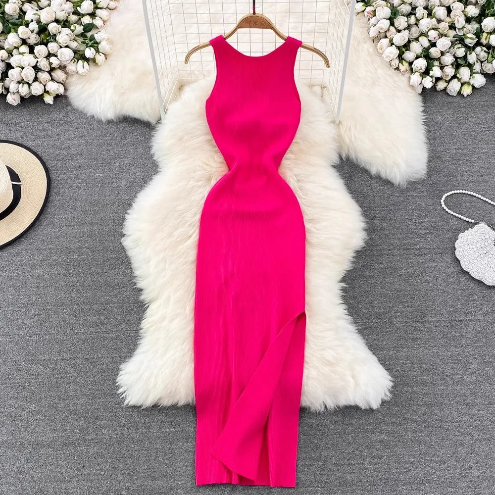 Sexy Style Tight Sleeveless Knitted Hip Dress      S3917