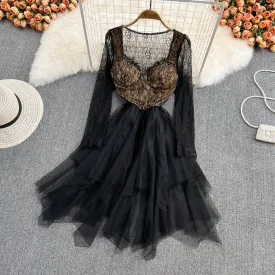 Simple irregular lace dress long sleeve fashion dress    S268