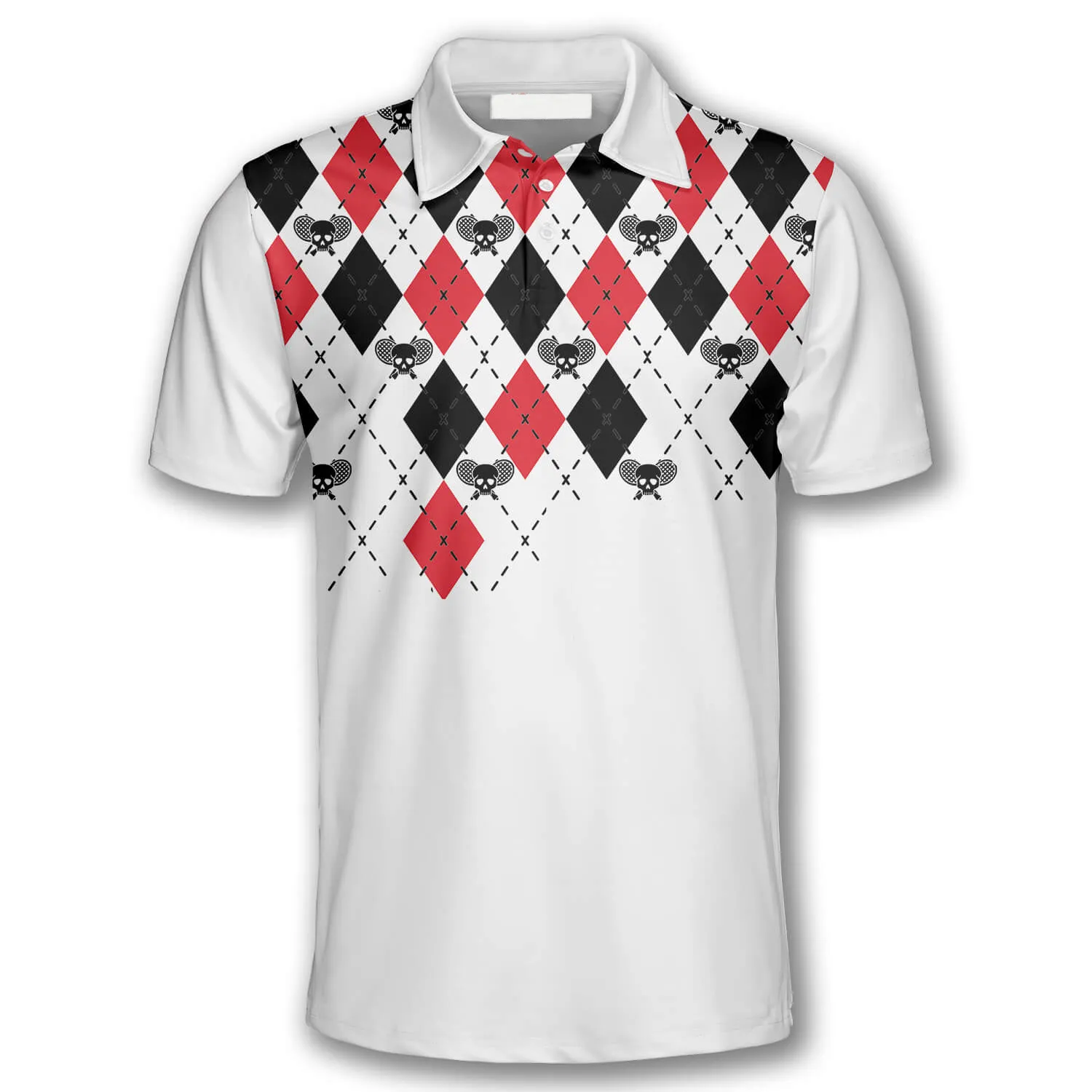 Skull Tennis Racquets Argyle Pattern Custom Tennis Shirts for Men