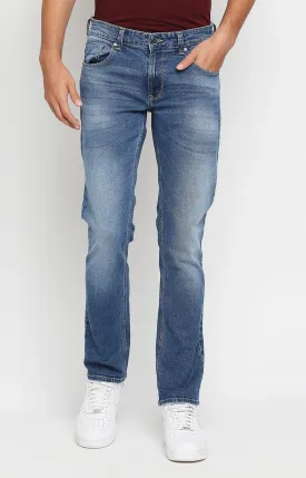 Spykar Blue Cotton Regular Fit Straight Length Jeans For Men (Rico)