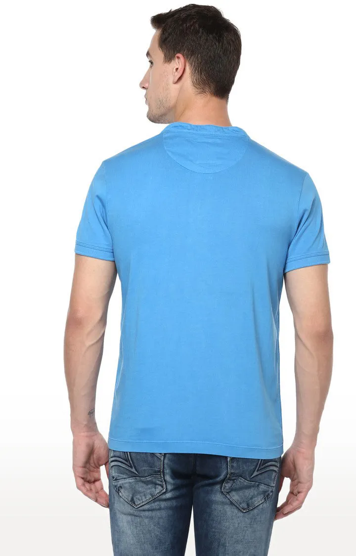 Spykar Blue Cotton Slim Fit Casual T-Shirt For Men