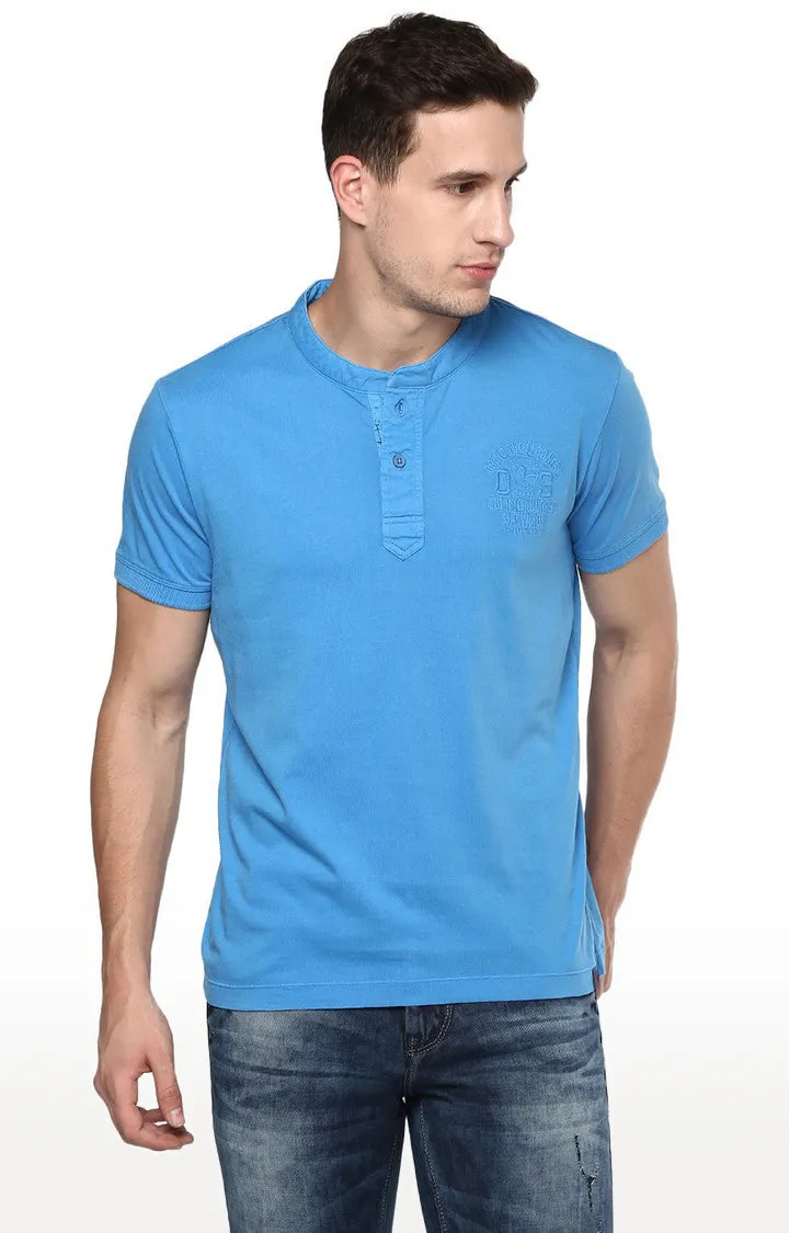 Spykar Blue Cotton Slim Fit Casual T-Shirt For Men