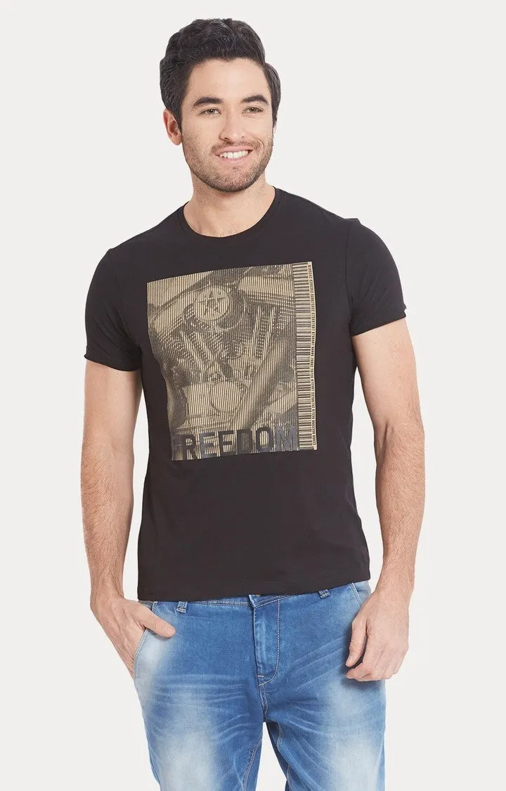 Spykar Brown Printed Slim Fit Men T-Shirts