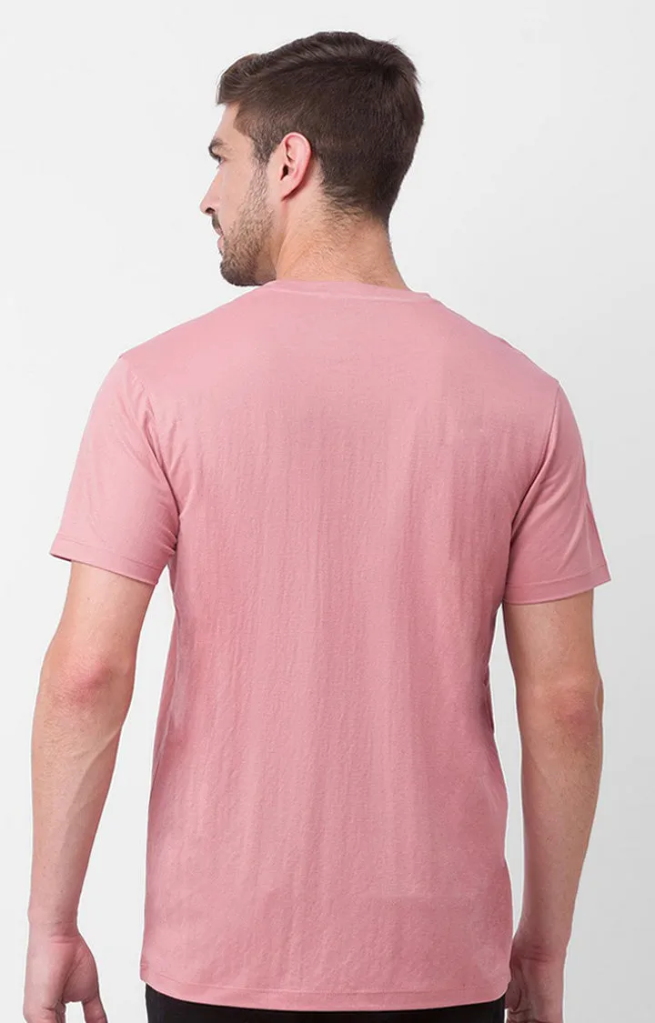 Spykar Dusty Pink Cotton Half Sleeve Printed Casual T-Shirt For Men