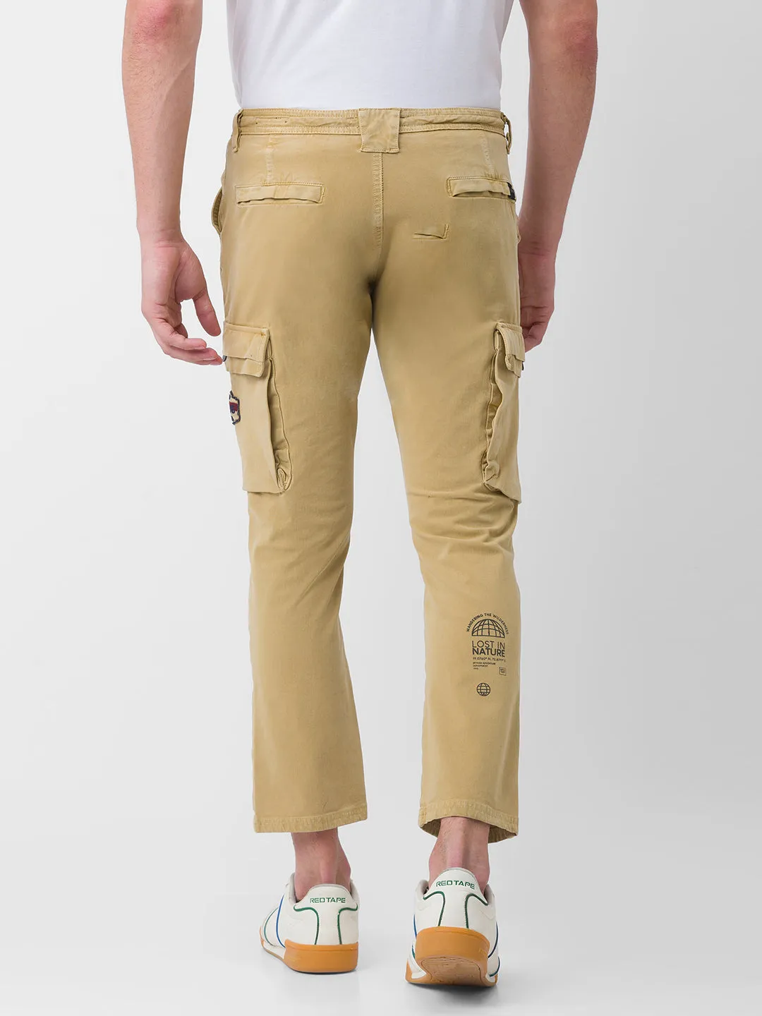 Spykar Khaki Cotton Slim Fit Regular Length Trouser For Men