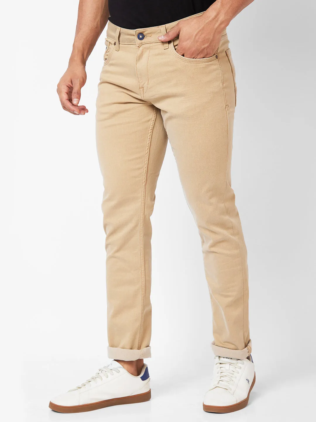 Spykar Low-Rise Slim Fit Khaki Jeans For Men