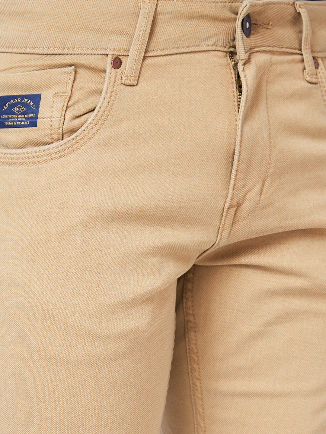 Spykar Low-Rise Slim Fit Khaki Jeans For Men