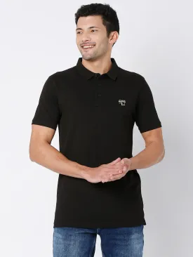 Spykar Men Black Cotton Half Sleeve Plain Casual Polo Tshirt