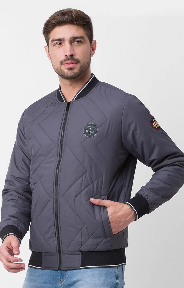 Spykar Men Charcoal Grey Mint Green Polyester Full Sleeve Casual Jacket