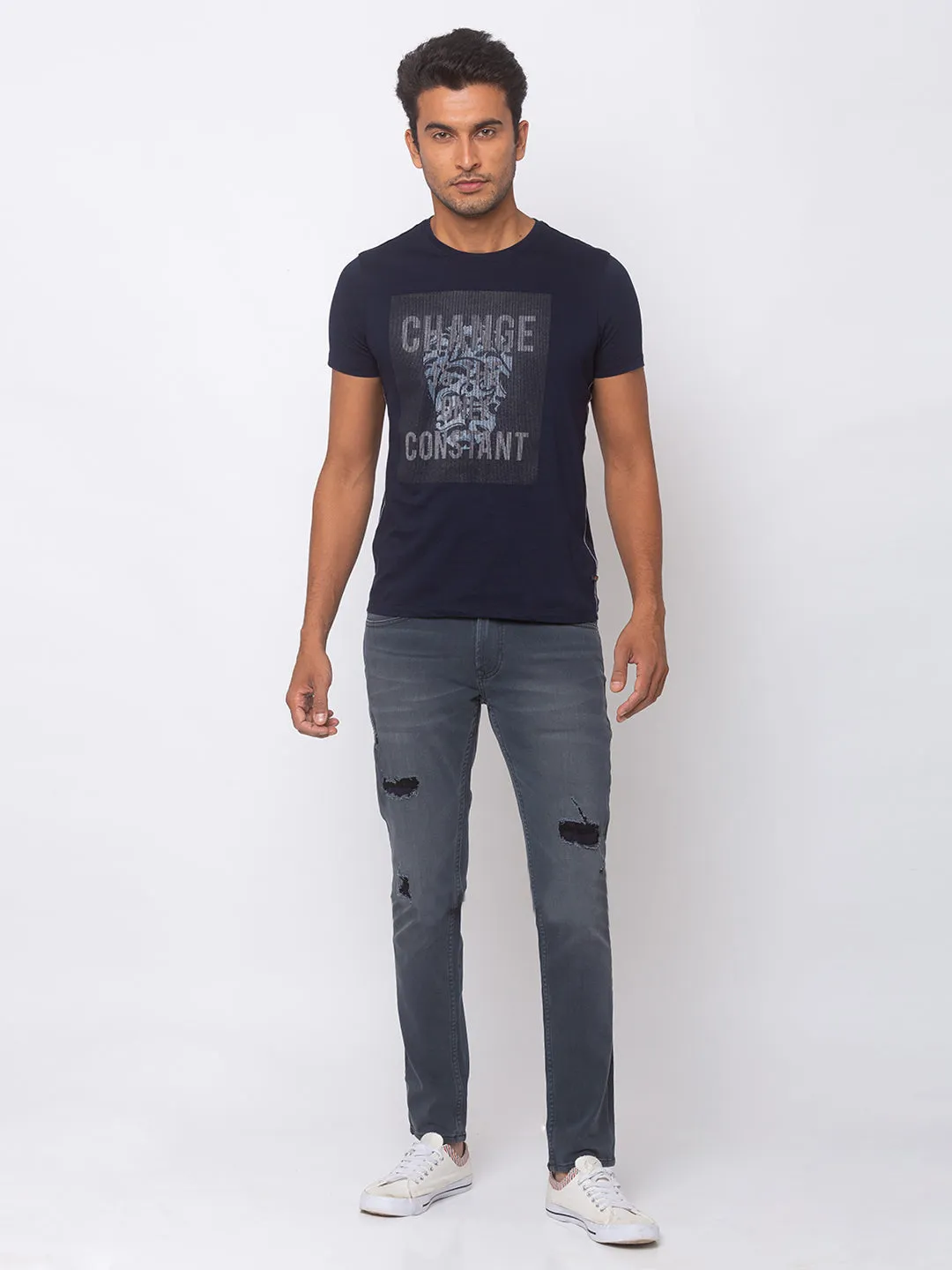 Spykar Men Dk Grey Cotton Skinny Fit Jeans