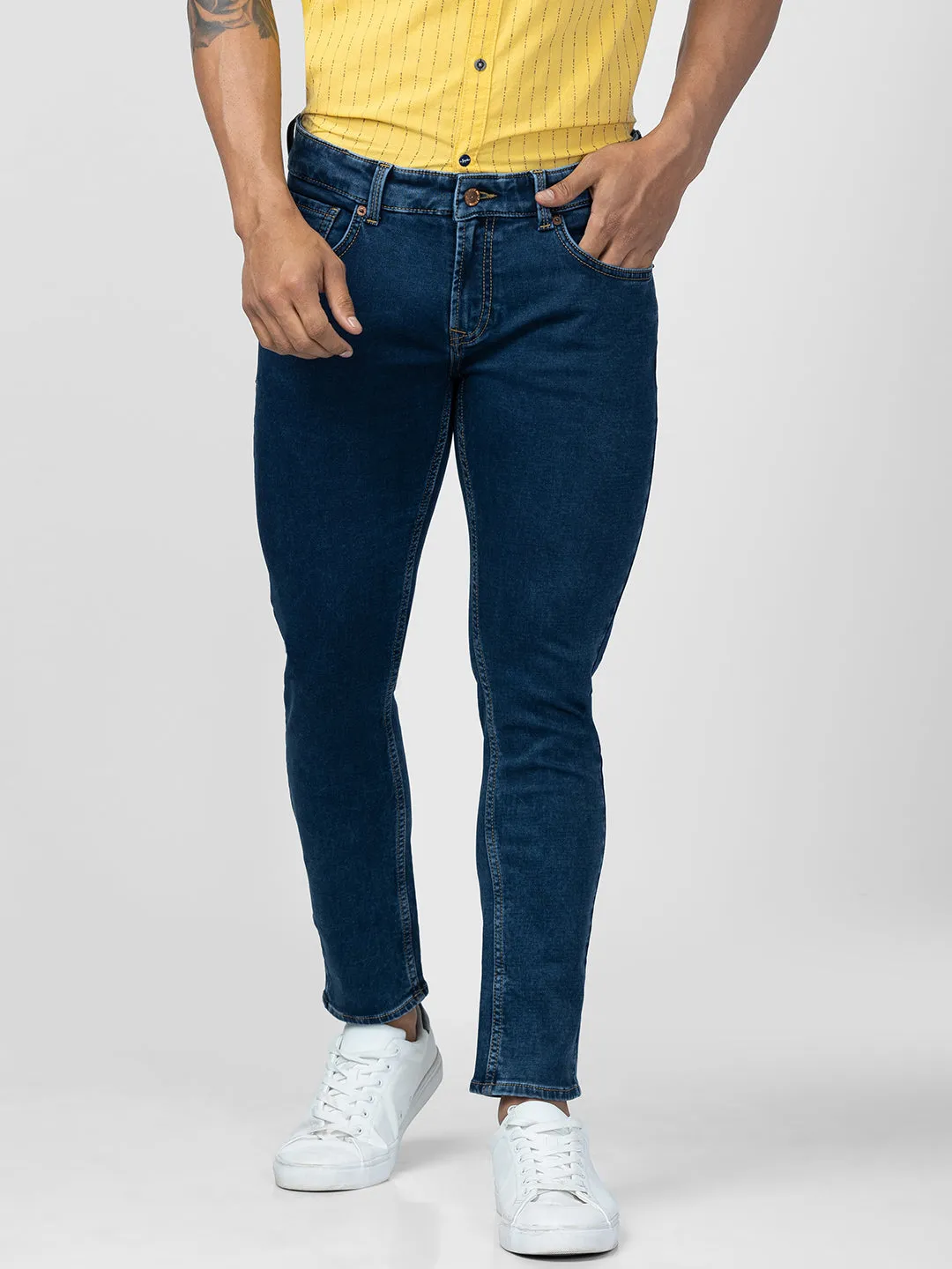 Spykar Men Indigo Blue Cotton Slim Fit Tapered Length Jeans (Kano)