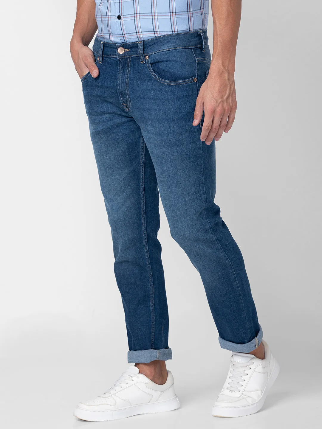 Spykar Men Mid Blue Cotton Comfort Fit Straigth Length Jeans (Ricardo)