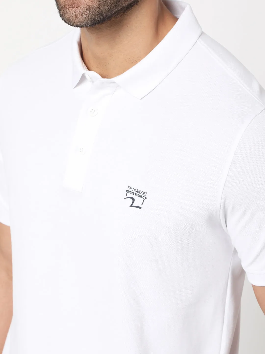 Spykar Men White Cotton Half Sleeve Plain Casual Polo Tshirt