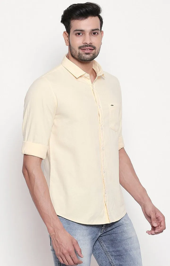 Spykar Men Yellow Cotton Full Sleeve Casual Shirts