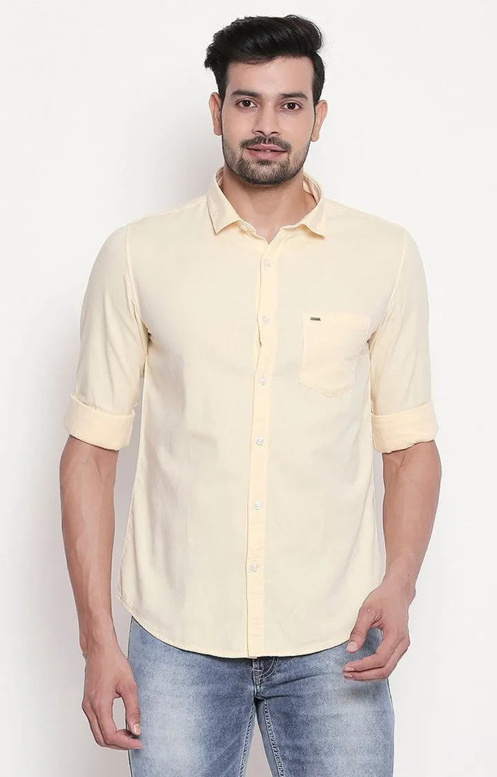 Spykar Men Yellow Cotton Full Sleeve Casual Shirts