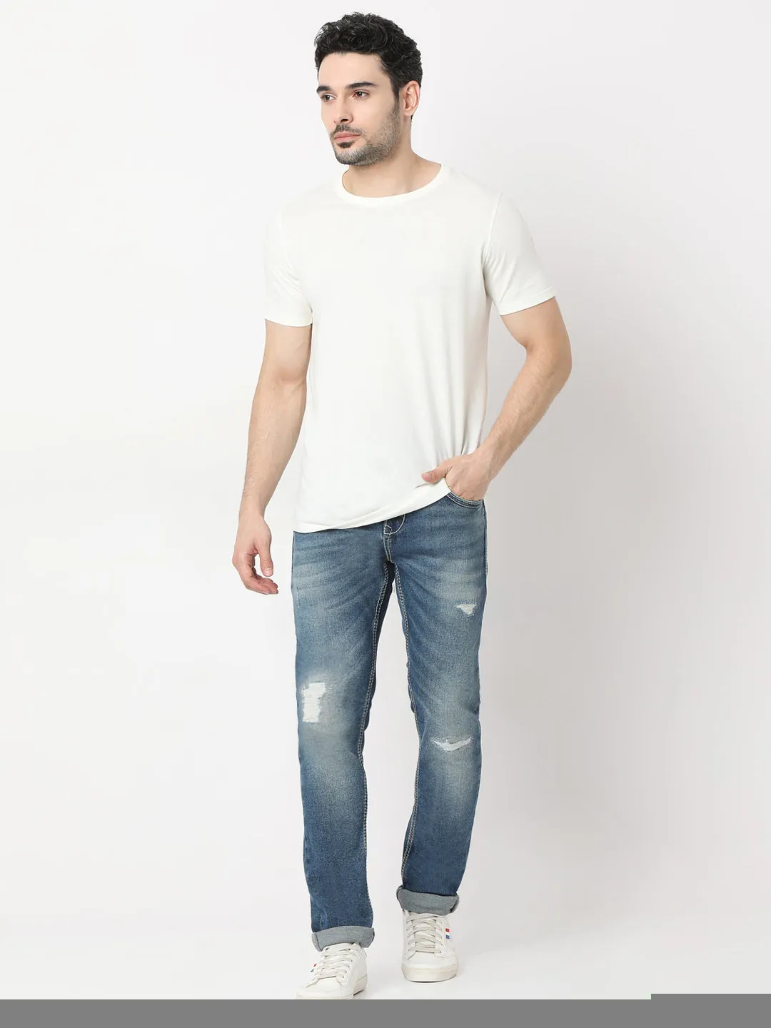 Spykar Mid Blue Skinny Fit Low Rise Jeans For Men