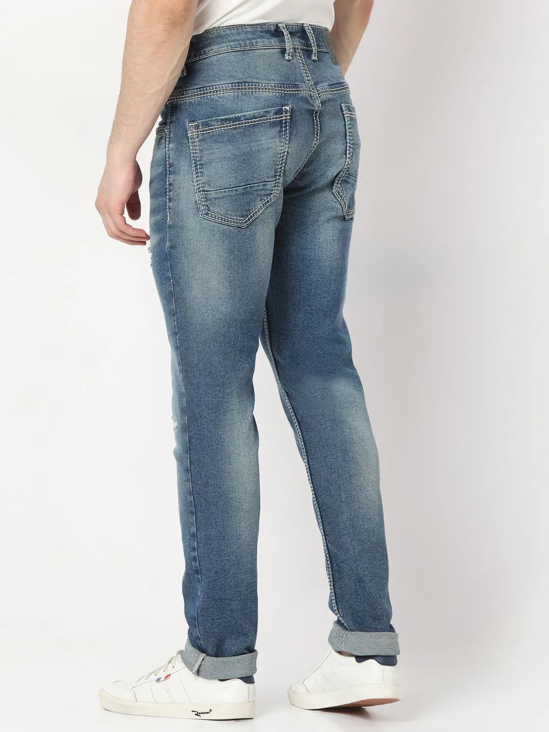 Spykar Mid Blue Skinny Fit Low Rise Jeans For Men