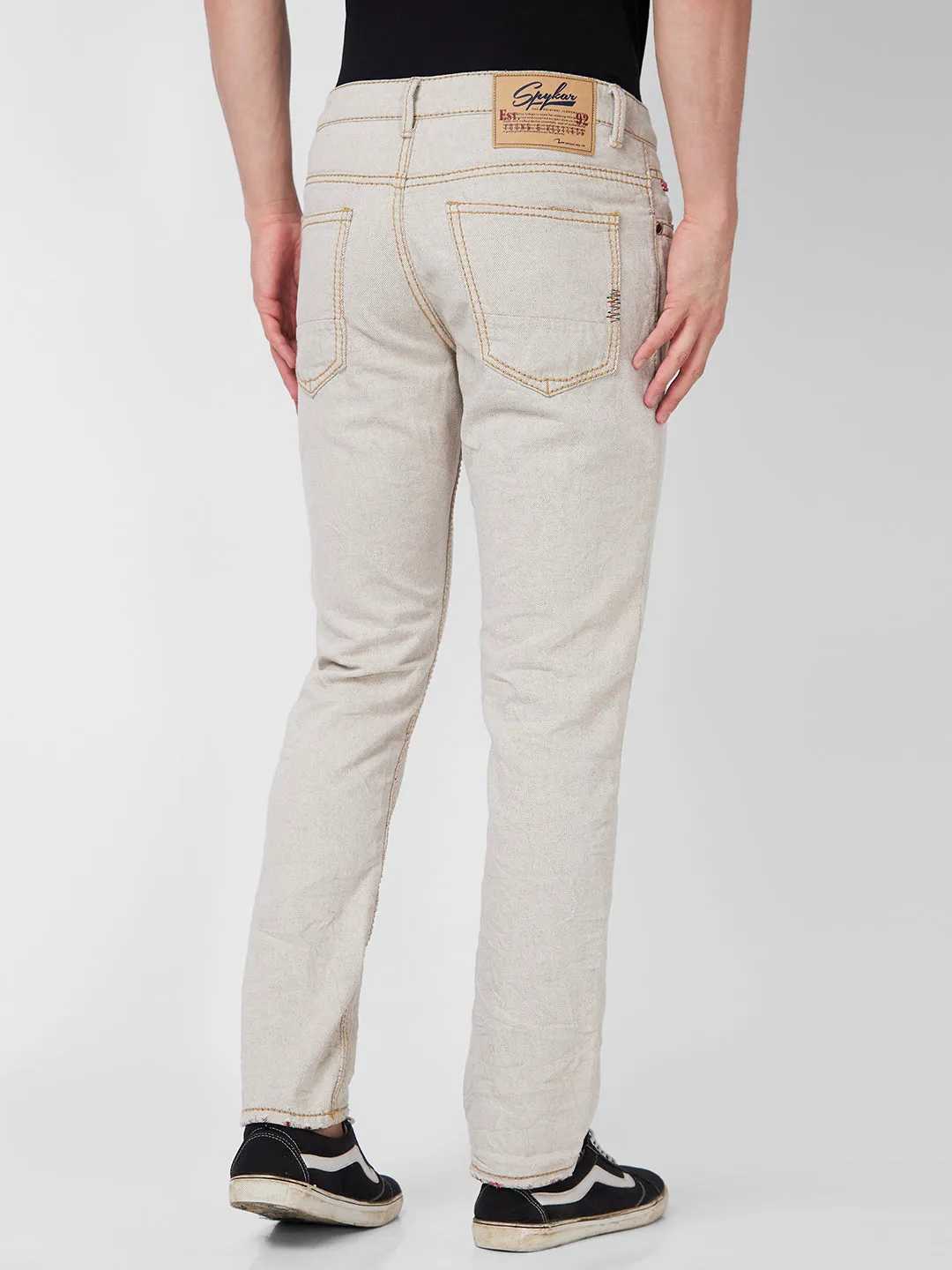 Spykar Mid Rise Comfort Fit Beige Jeans For Men