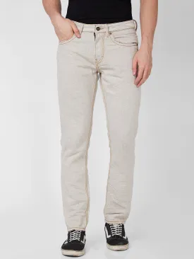 Spykar Mid Rise Comfort Fit Beige Jeans For Men