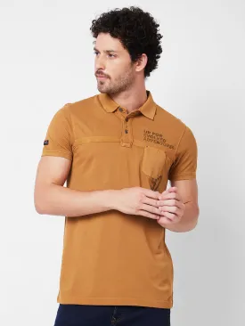 Spykar Polo Collar Half Sleeves Khaki T-Shirt  For Men