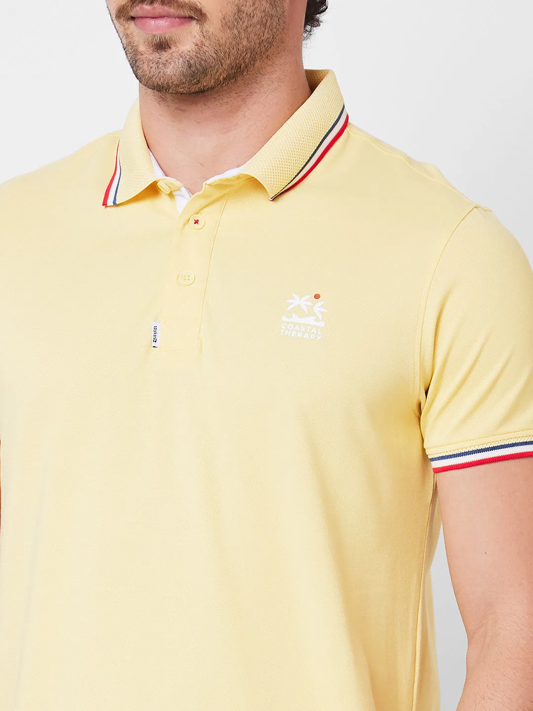 Spykar Polo Collar Half Sleeves Yellow T-Shirt  For Men