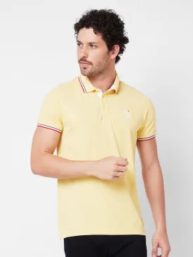 Spykar Polo Collar Half Sleeves Yellow T-Shirt  For Men