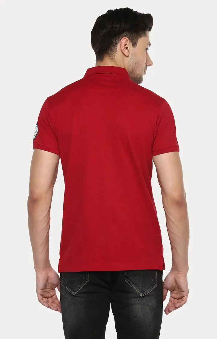 Spykar Red Printed Slim Fit Polo T-Shirt