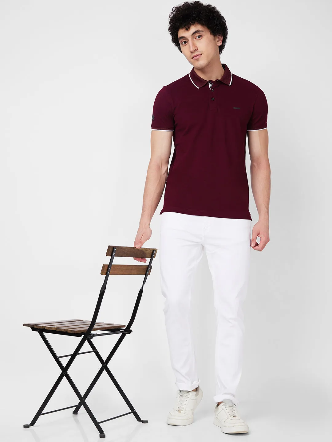 Spykar SLIM FIT Red Polo T-shirt  For Men