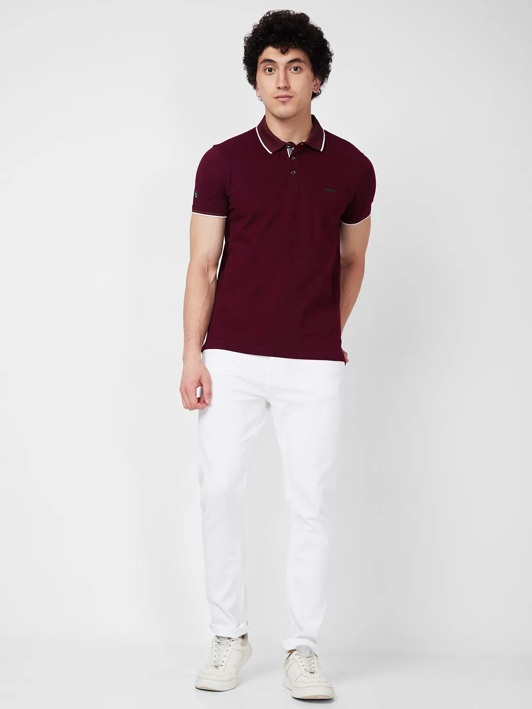 Spykar SLIM FIT Red Polo T-shirt  For Men