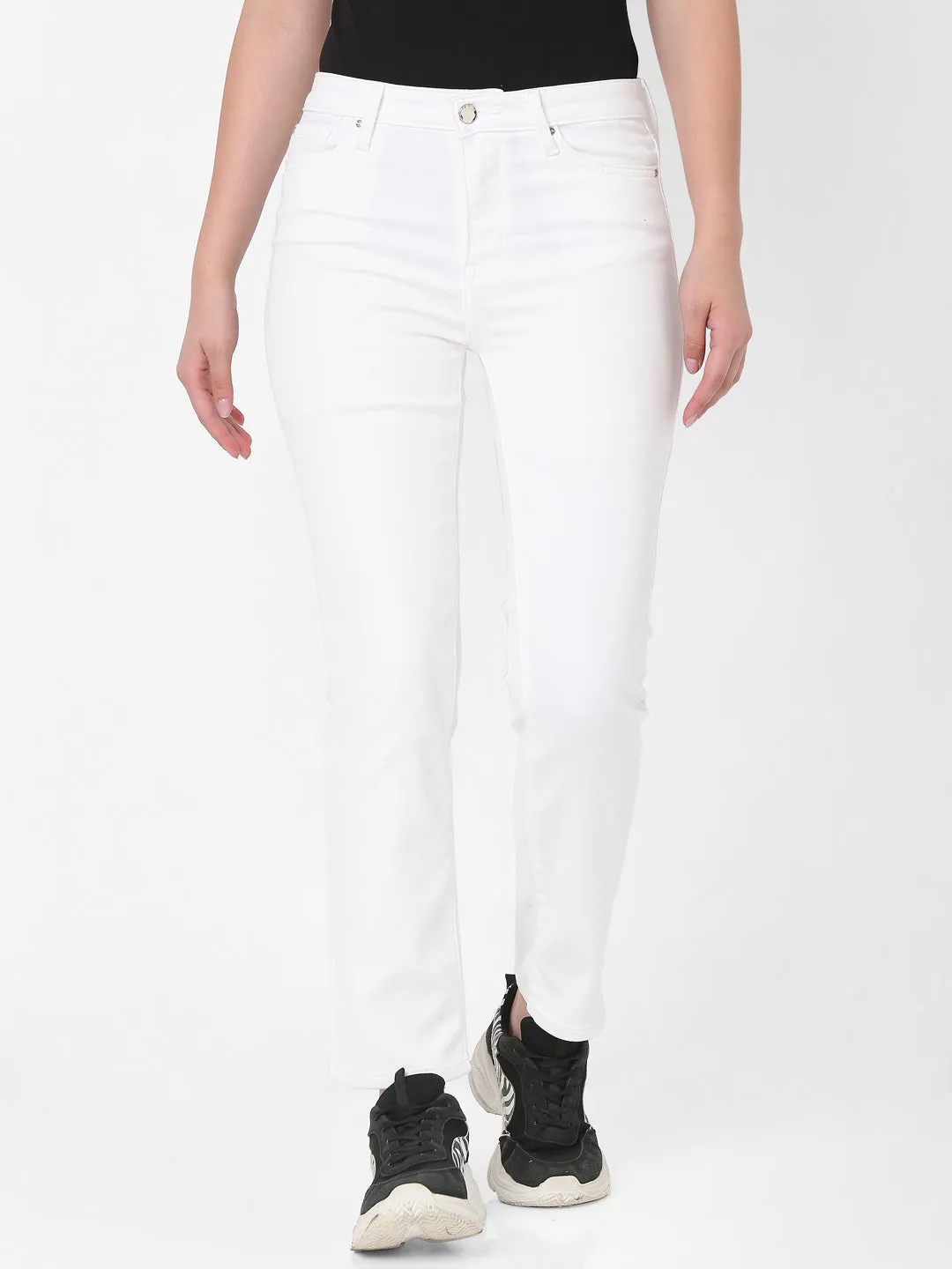 Spykar Women White Cotton Slim Straight Fit Ankle Length Jeans (Emma)