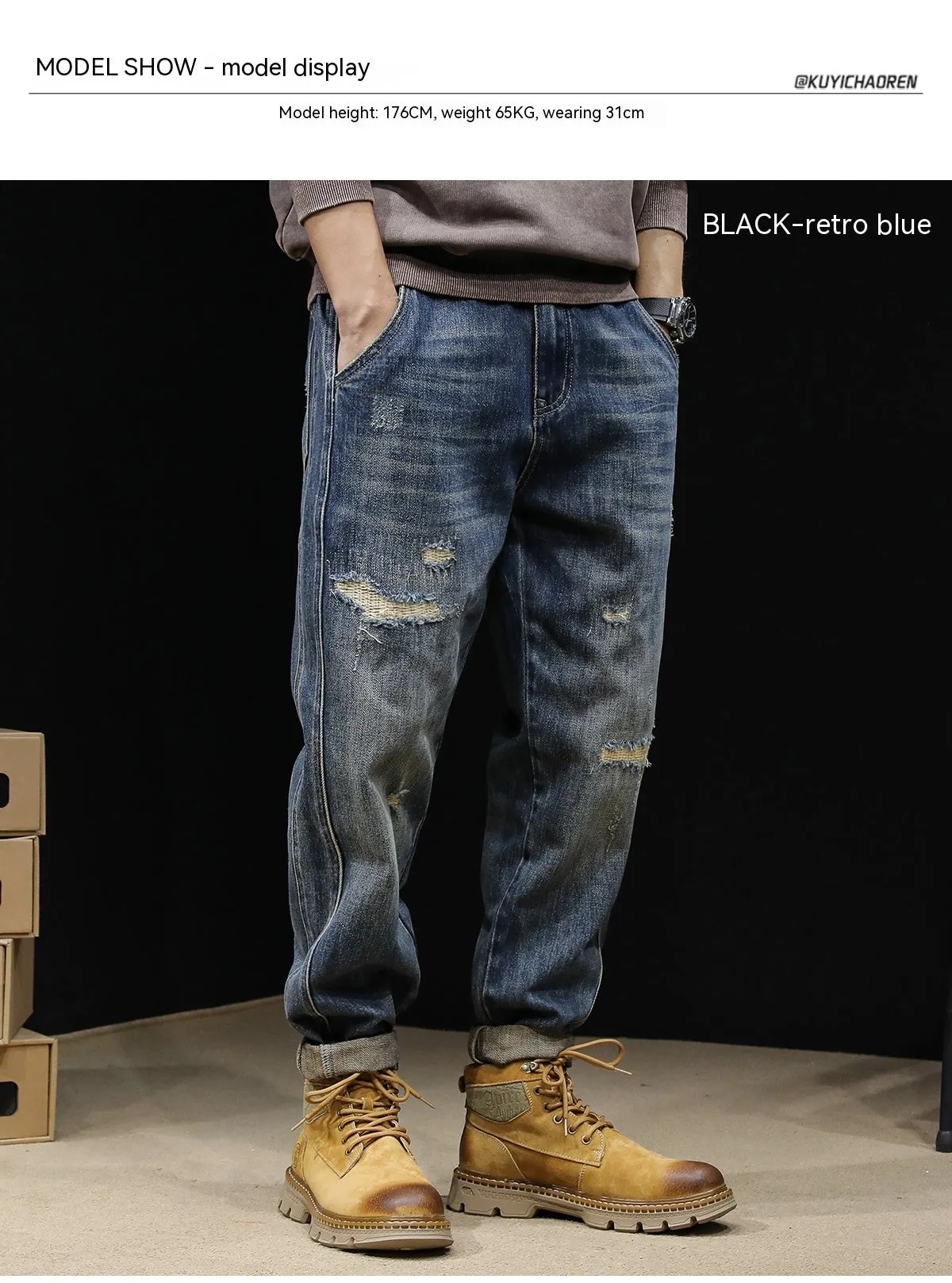 Straight leg Loose fit Vintage Jeans For Men