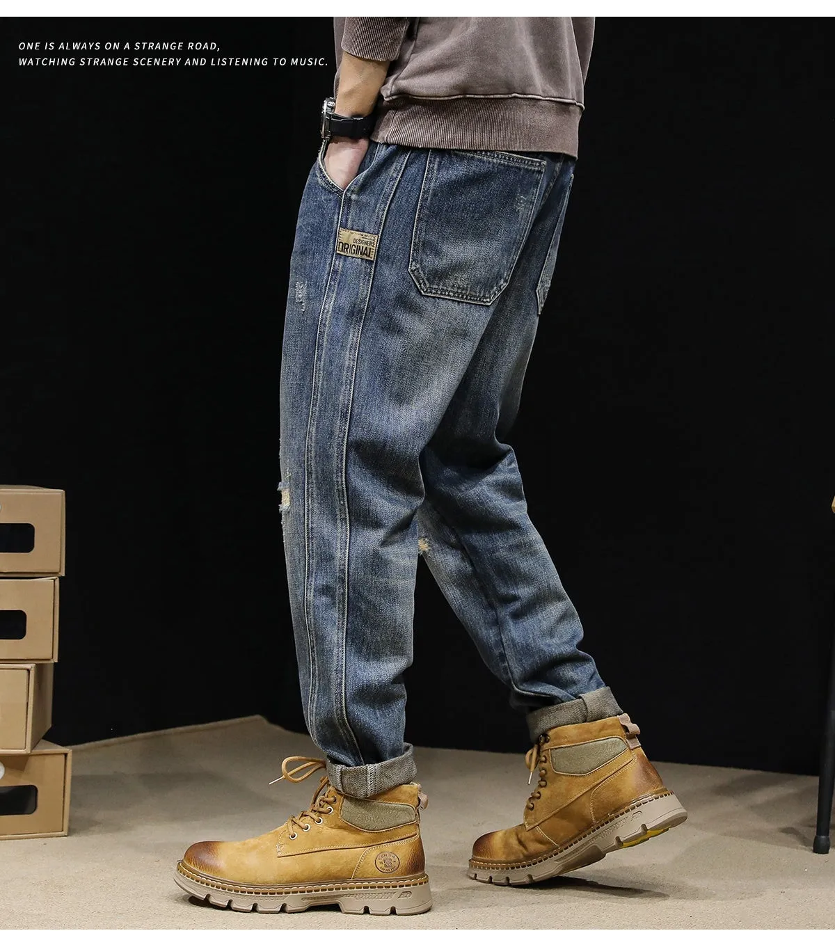 Straight leg Loose fit Vintage Jeans For Men