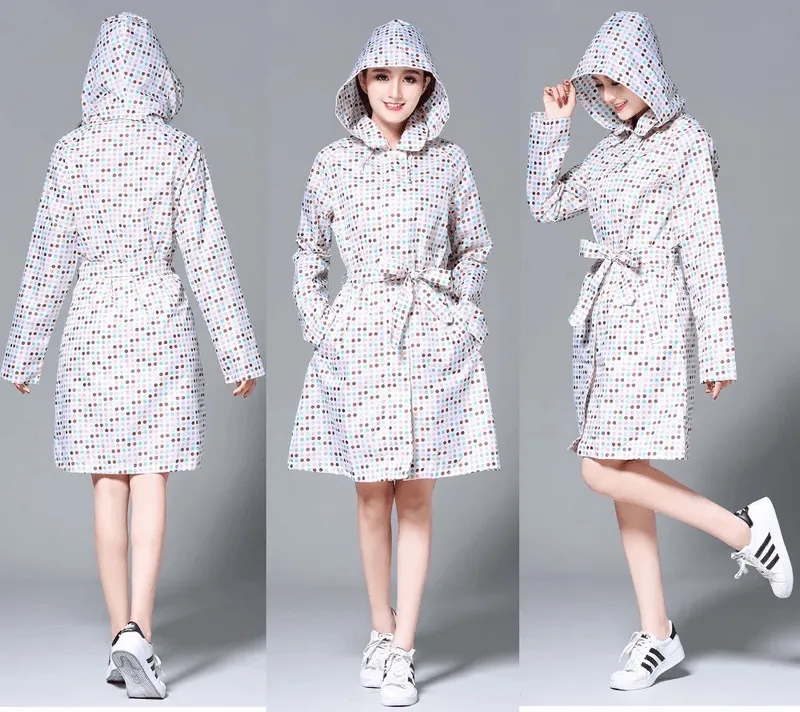 Stylish Women's Raincoat in Colored Dots with Hood - SF1983