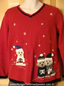 Tacky Christmas Sweater with Festive Dogs & Puppies (f1276)