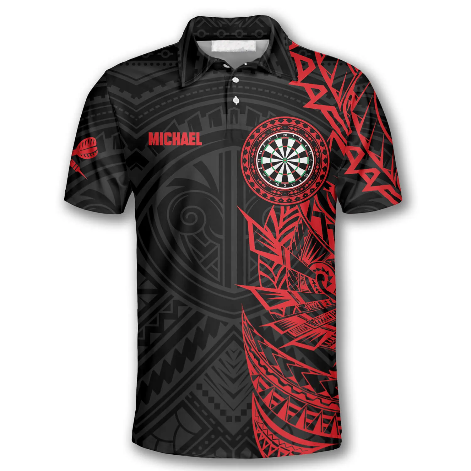 Tribal Tattoo Red Black Custom Darts Shirts for Men, 3D All Over Print Dart Shirt