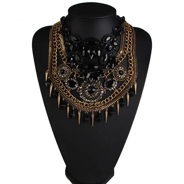 Vedawas Fashion Jewelry Maxi Necklace For Women New Hot Rhinestone Beads Collar Choker Necklace Tassel Statement Collier XG2220