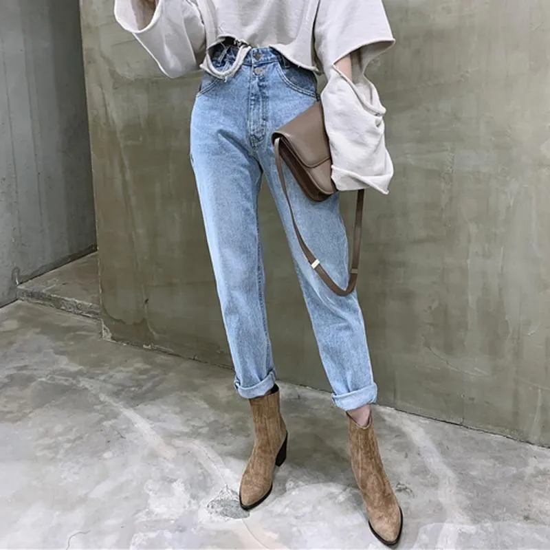 Vintage High Waist Straight Jeans Pant for Women