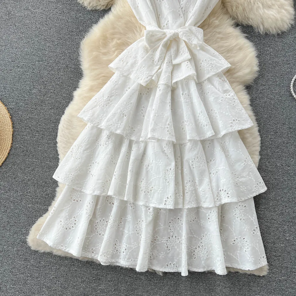 White A line short dress fashion girl dress     S357