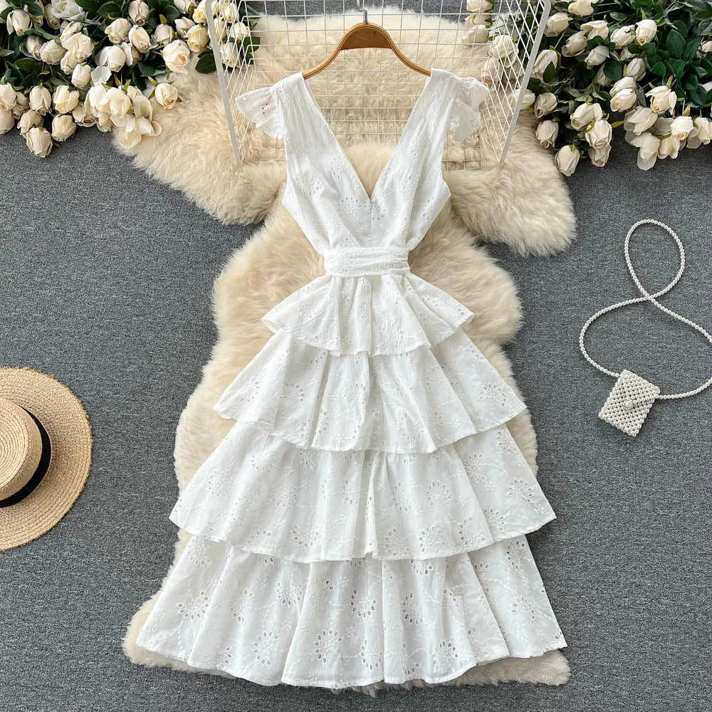 White A line short dress fashion girl dress     S357