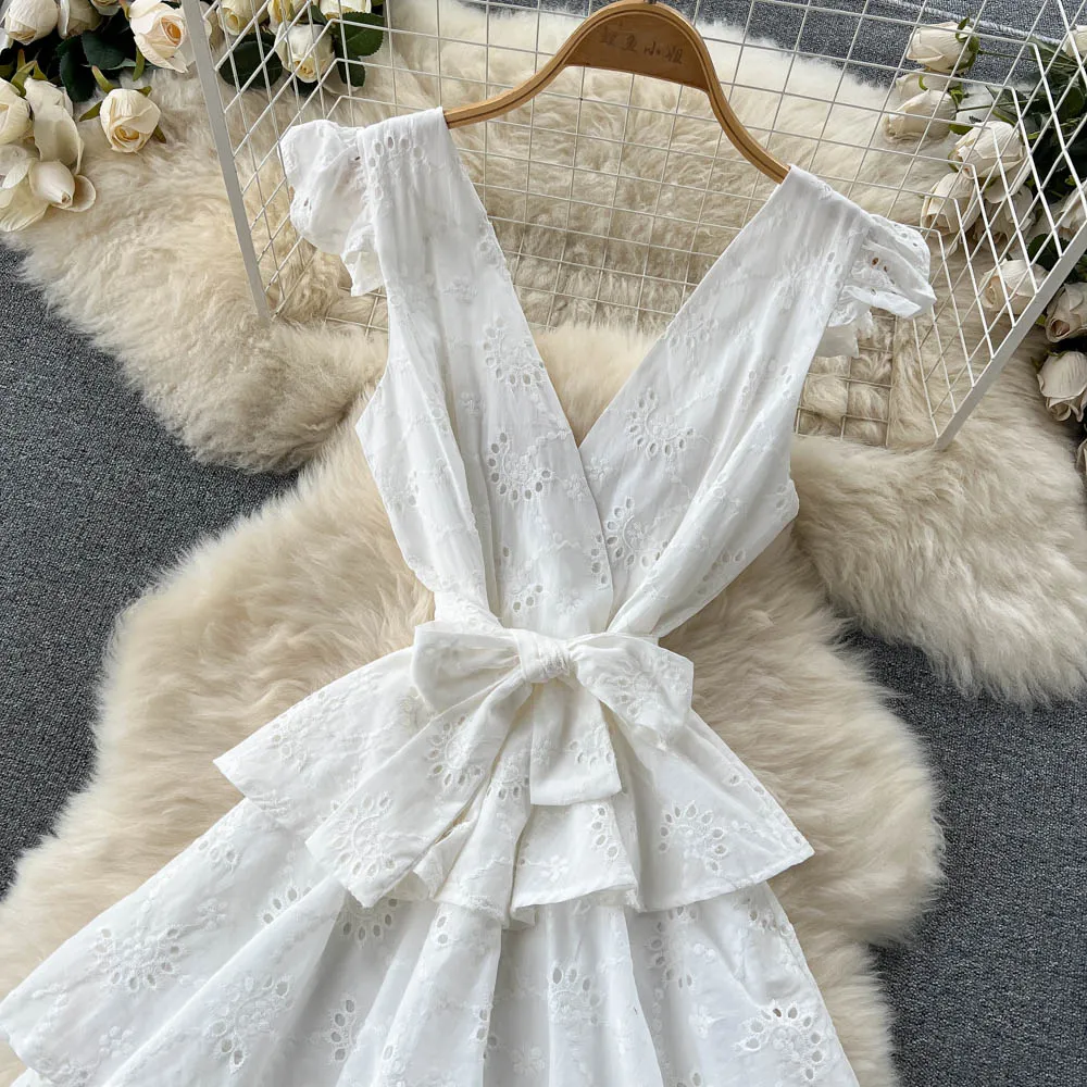 White A line short dress fashion girl dress     S357