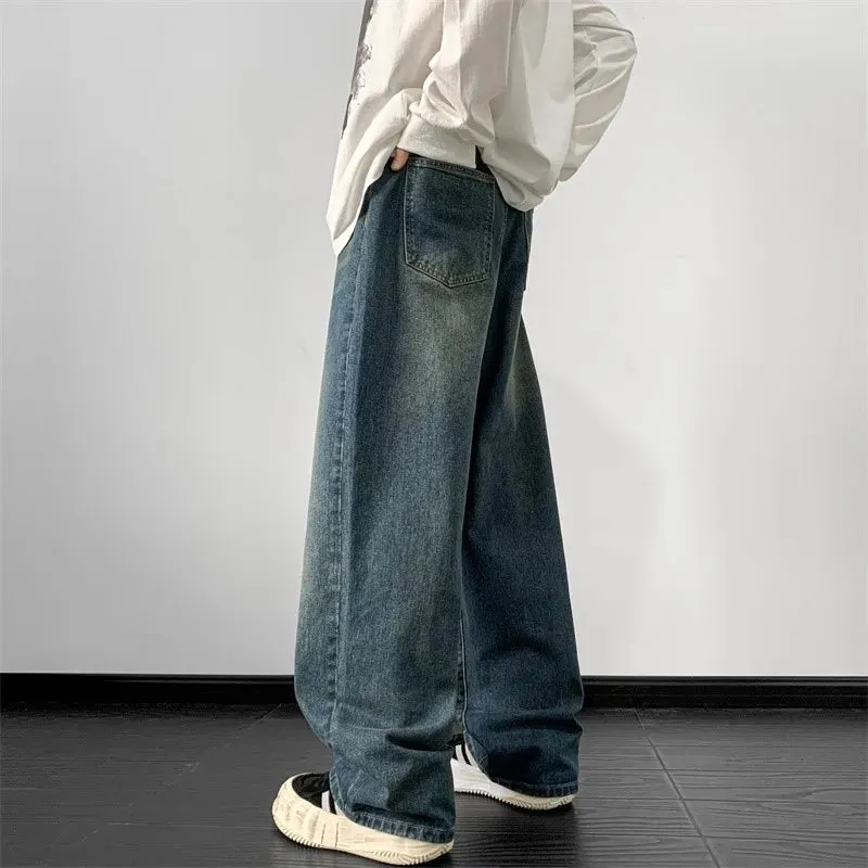 Wiaofellas  -  Jeans men Spring Wide Leg Jeans Male Loose Straight Denim Pants Harajuku Vintage Blue Jean Trouser Streetwear Clothes